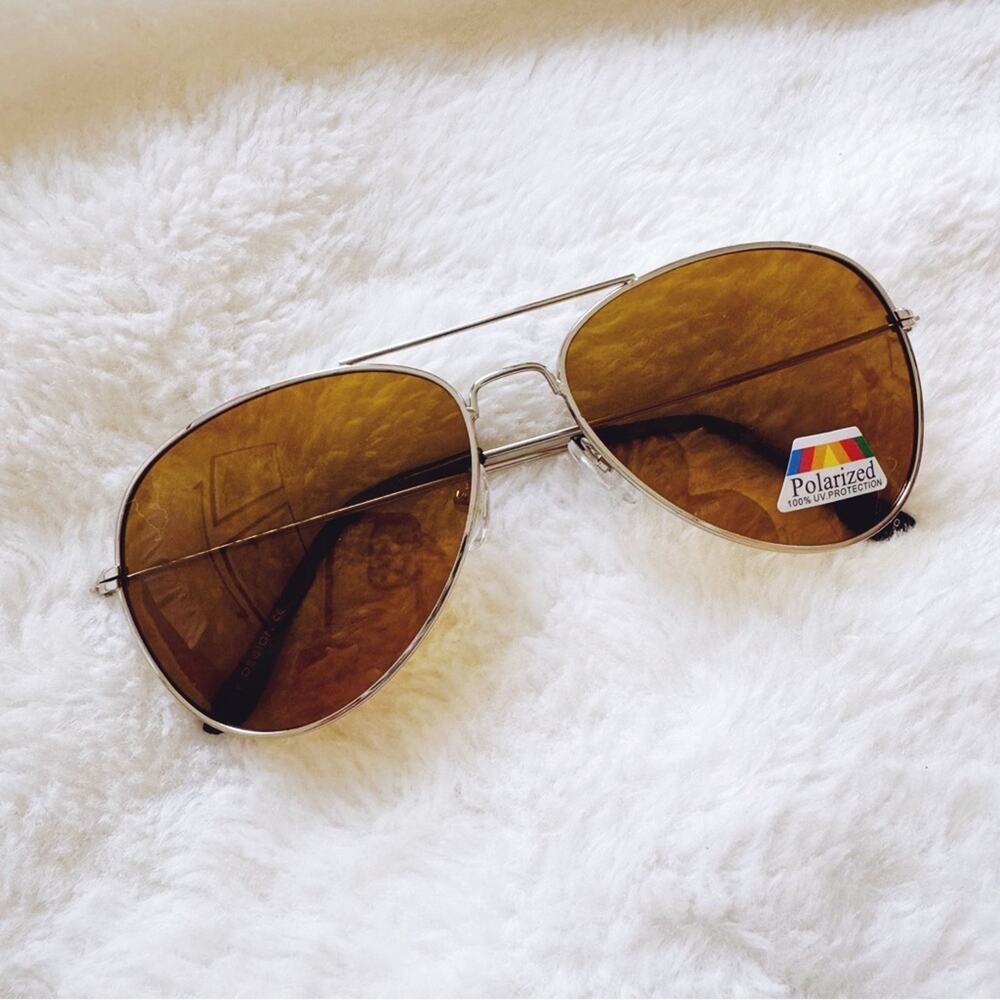 Elsie Gold with Silver Rims Polarized Aviator Sunglasses - Picture 5 of 11